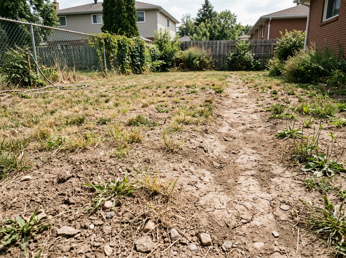 Compacted lawn before
